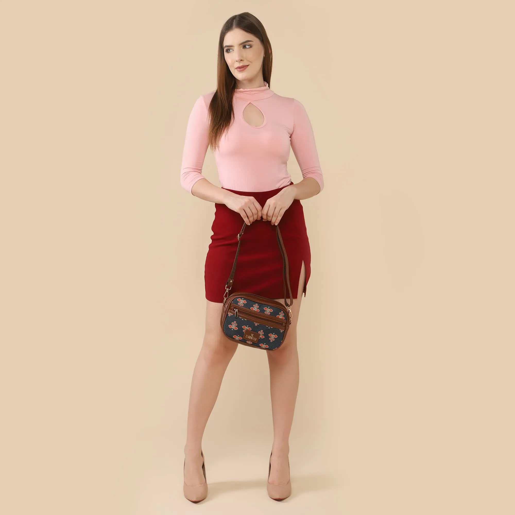 The Clownfish Nyra Polyester Crossbody Sling Bag for Women Casual Party Bag Purse with Adjustable Shoulder Strap and Printed Design for Ladies College Girls (Dark Grey)