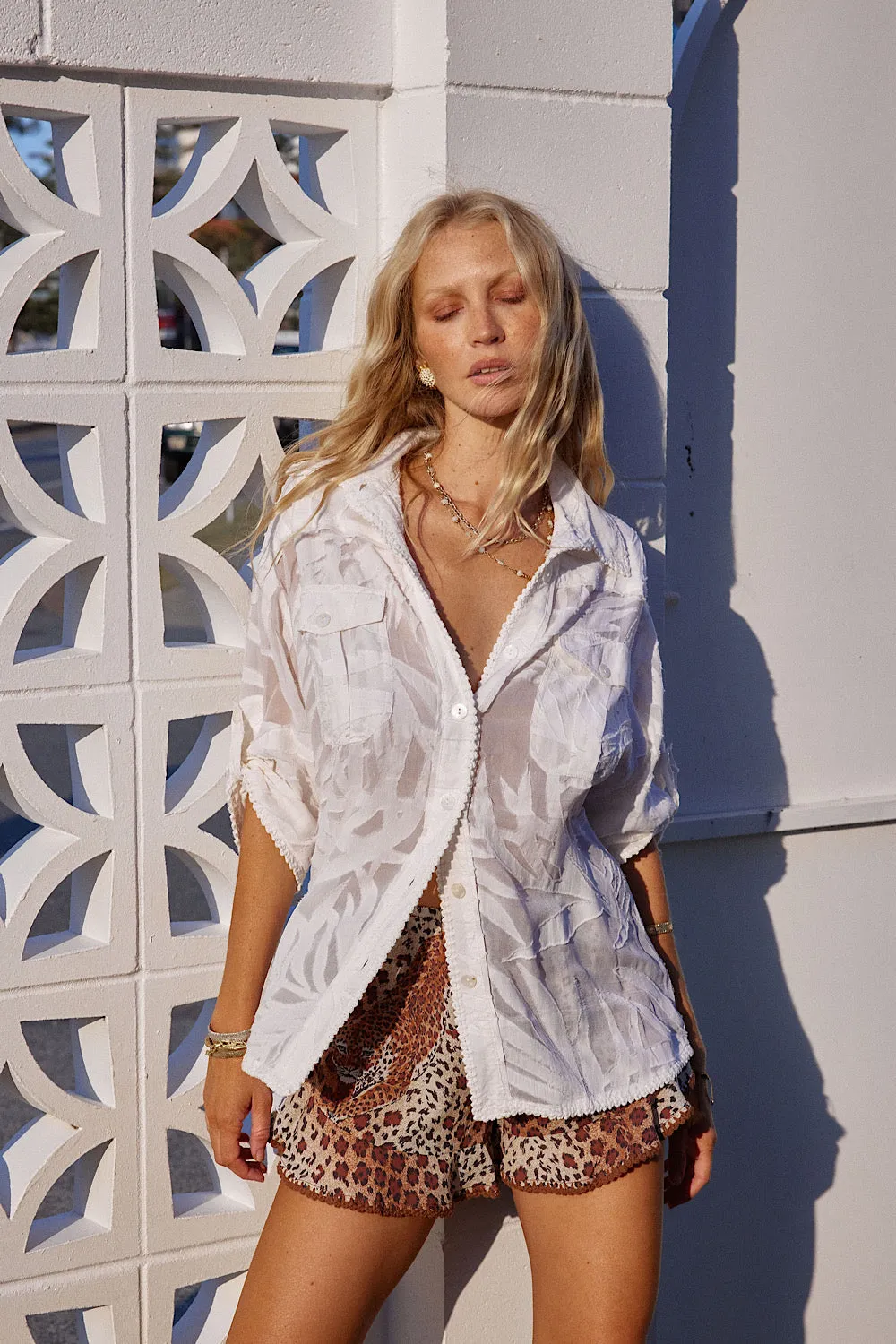 Till The Moon Don’t Shine Silk Burnout Safari Shirt