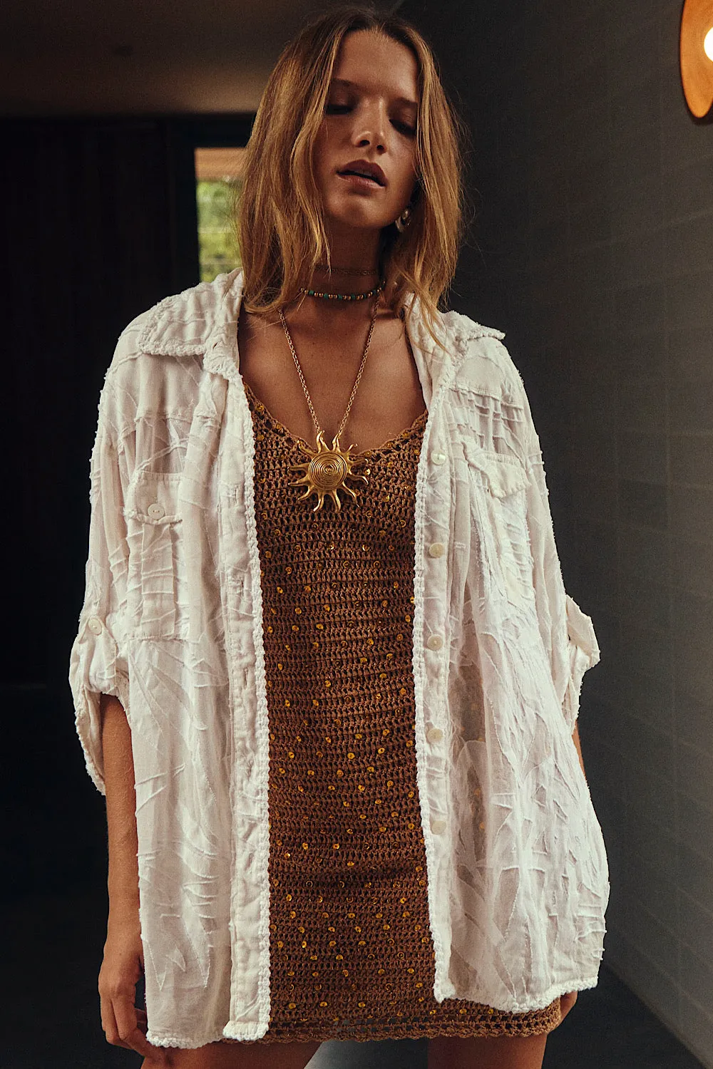 Till The Moon Don’t Shine Silk Burnout Safari Shirt