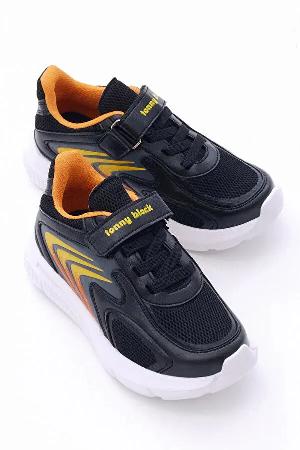 Tonny Black Boy's Black Orange Rubber Laced Velcro Sports Shoes