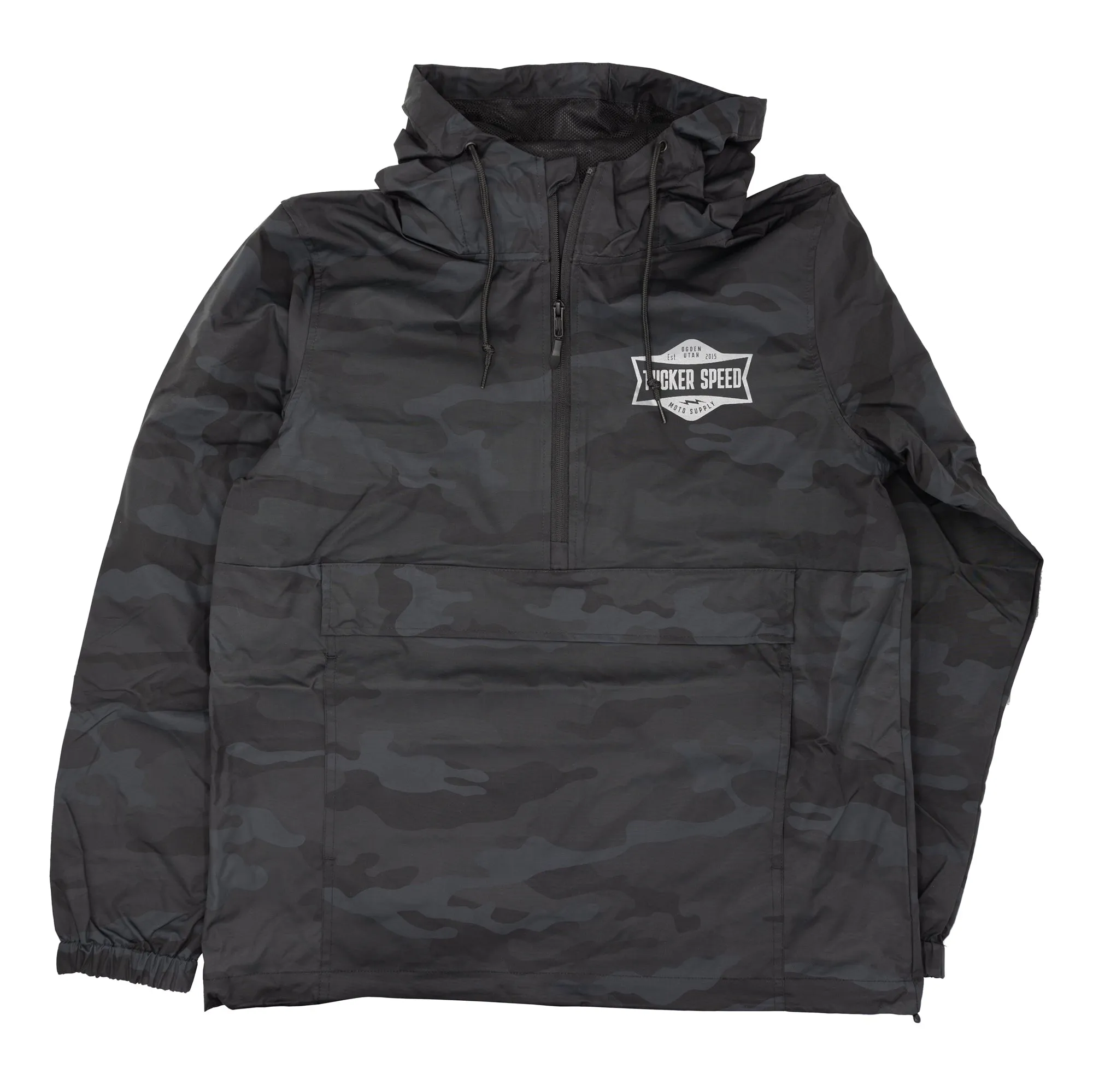 Tucker Speed Water Resistant Windbreaker Anorak Jacket - Black Camo / Gray