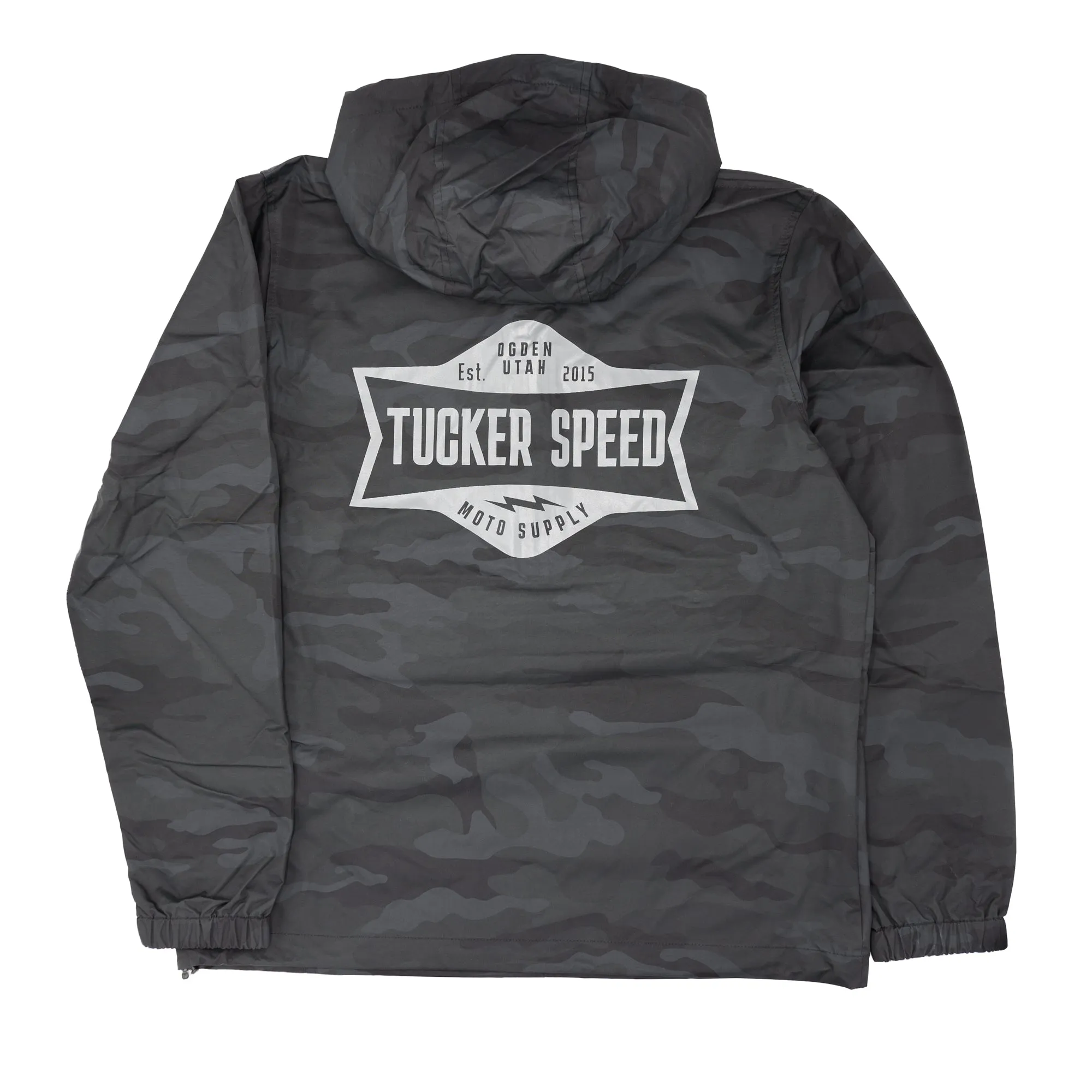 Tucker Speed Water Resistant Windbreaker Anorak Jacket - Black Camo / Gray