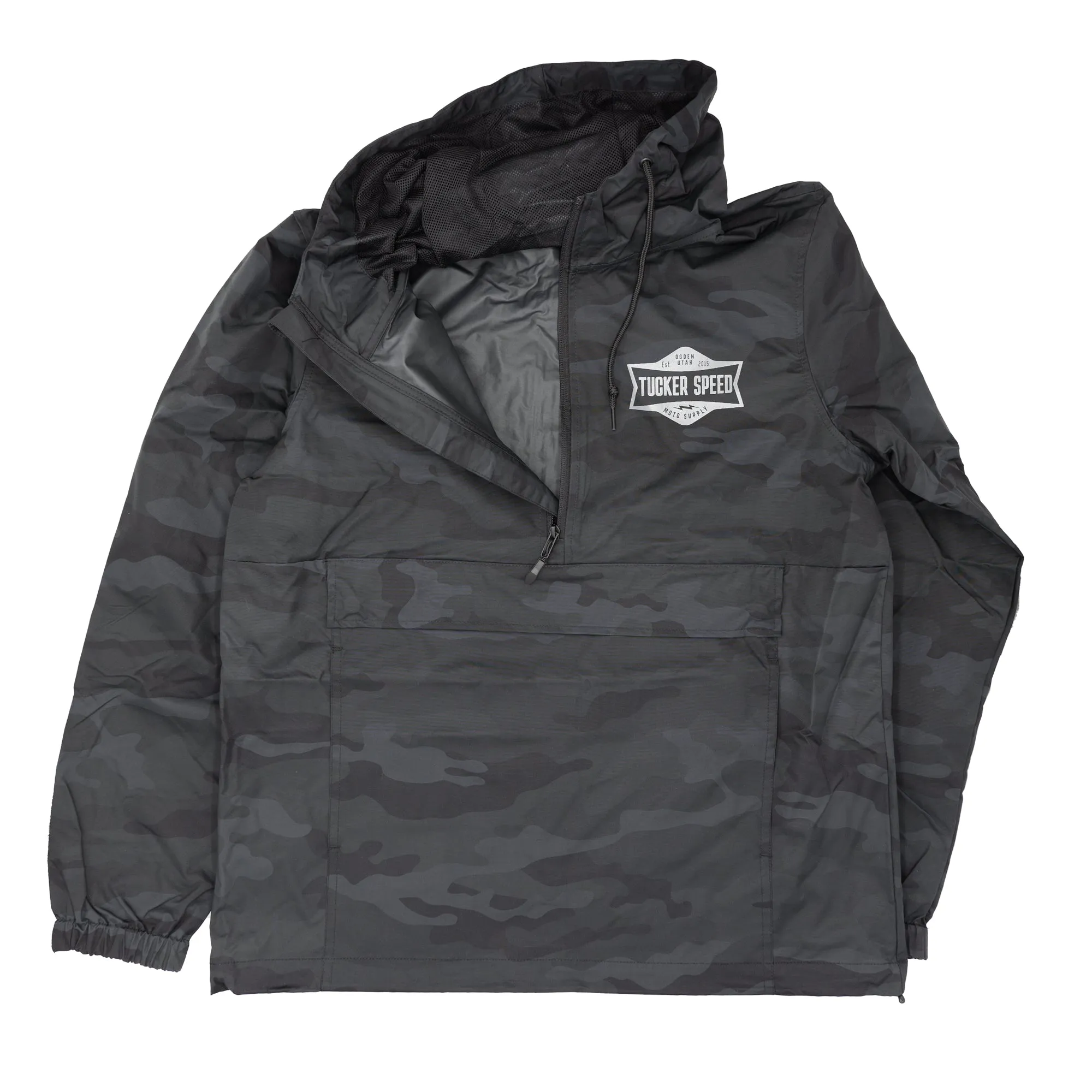 Tucker Speed Water Resistant Windbreaker Anorak Jacket - Black Camo / Gray