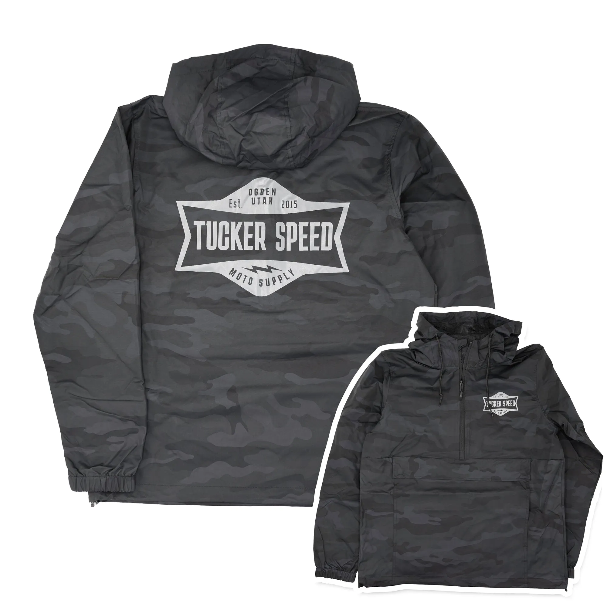 Tucker Speed Water Resistant Windbreaker Anorak Jacket - Black Camo / Gray