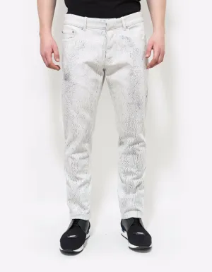 White Distressed Print Jeans