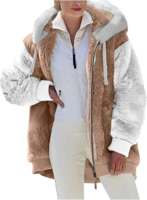 Winter Coat Women With Hood,Womens Oversized Fuzzy Fleece Jacket Full Zip Up Hoodie 2024 Winter Warm Sherpa Jackets