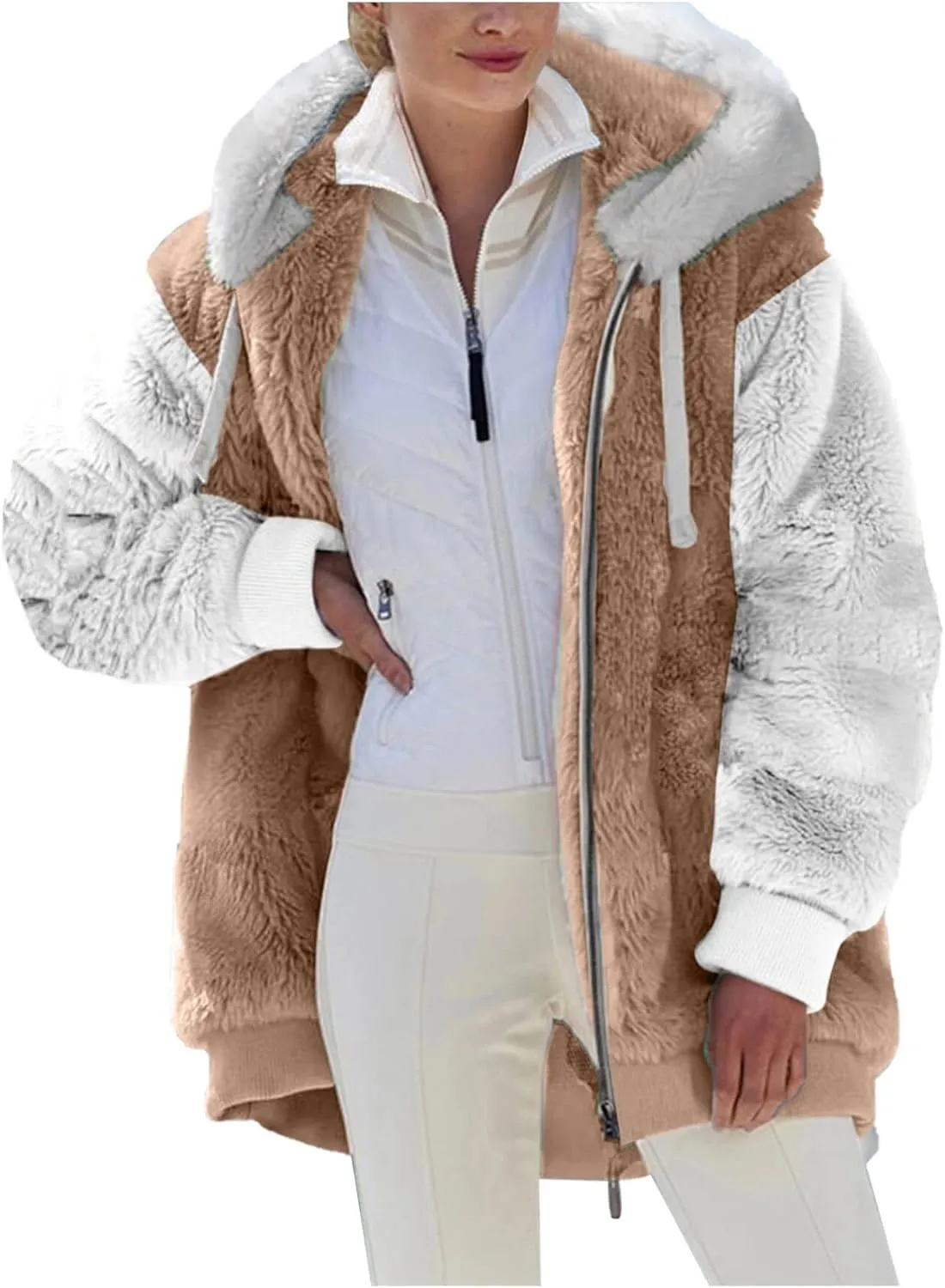 Winter Coat Women With Hood,Womens Oversized Fuzzy Fleece Jacket Full Zip Up Hoodie 2024 Winter Warm Sherpa Jackets