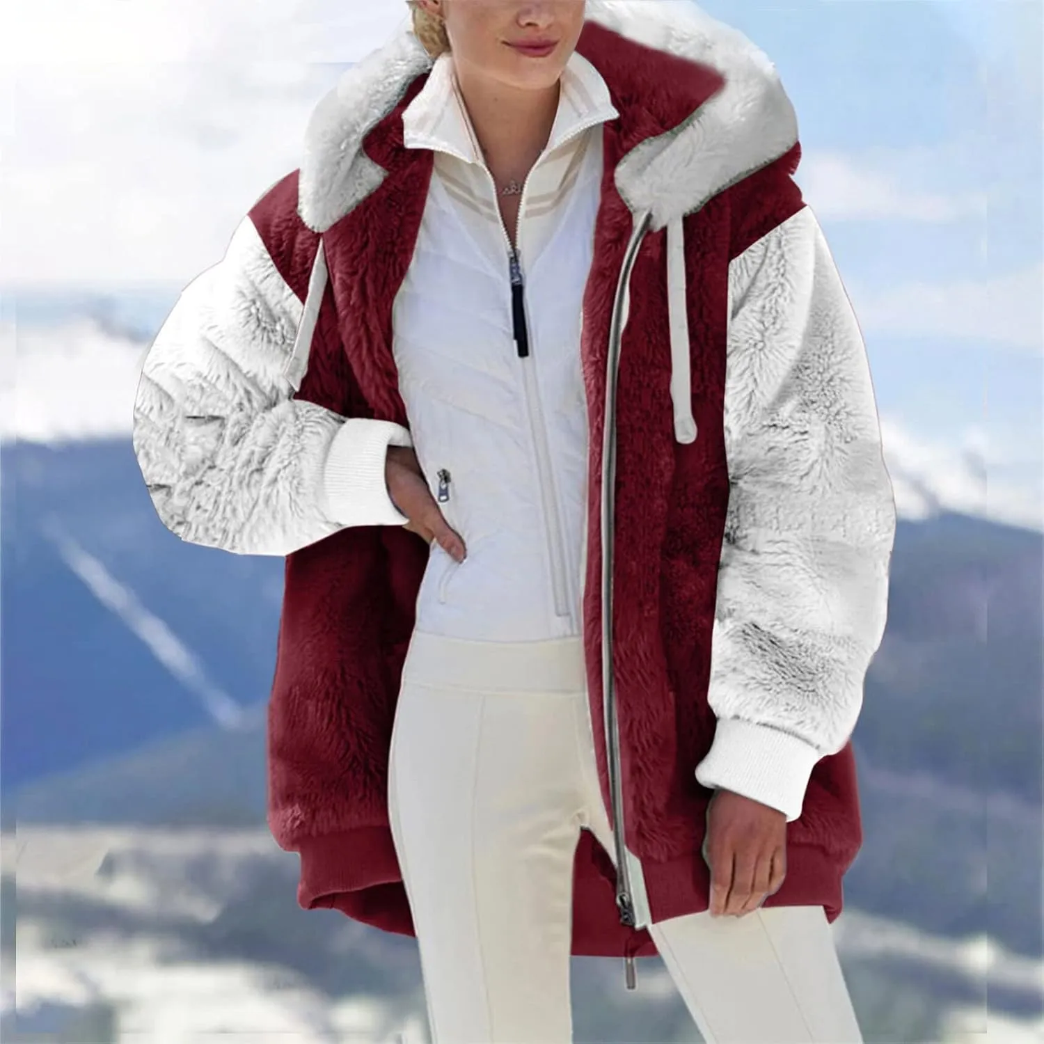 Winter Coat Women With Hood,Womens Oversized Fuzzy Fleece Jacket Full Zip Up Hoodie 2024 Winter Warm Sherpa Jackets