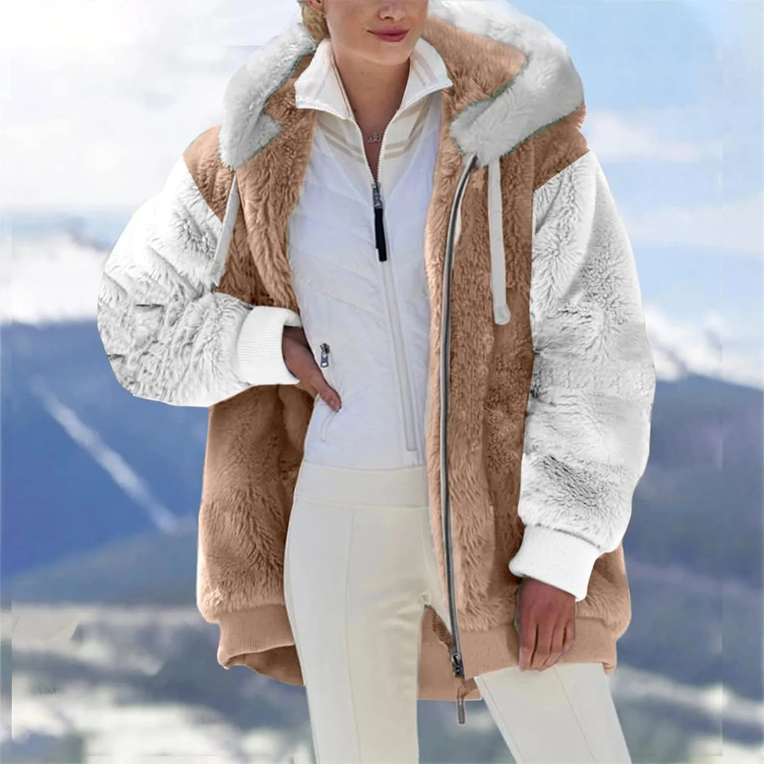 Winter Coat Women With Hood,Womens Oversized Fuzzy Fleece Jacket Full Zip Up Hoodie 2024 Winter Warm Sherpa Jackets
