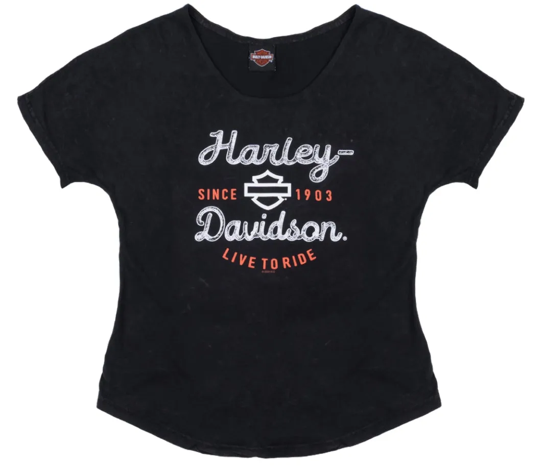 Women's Marshall Black Acid Wash T