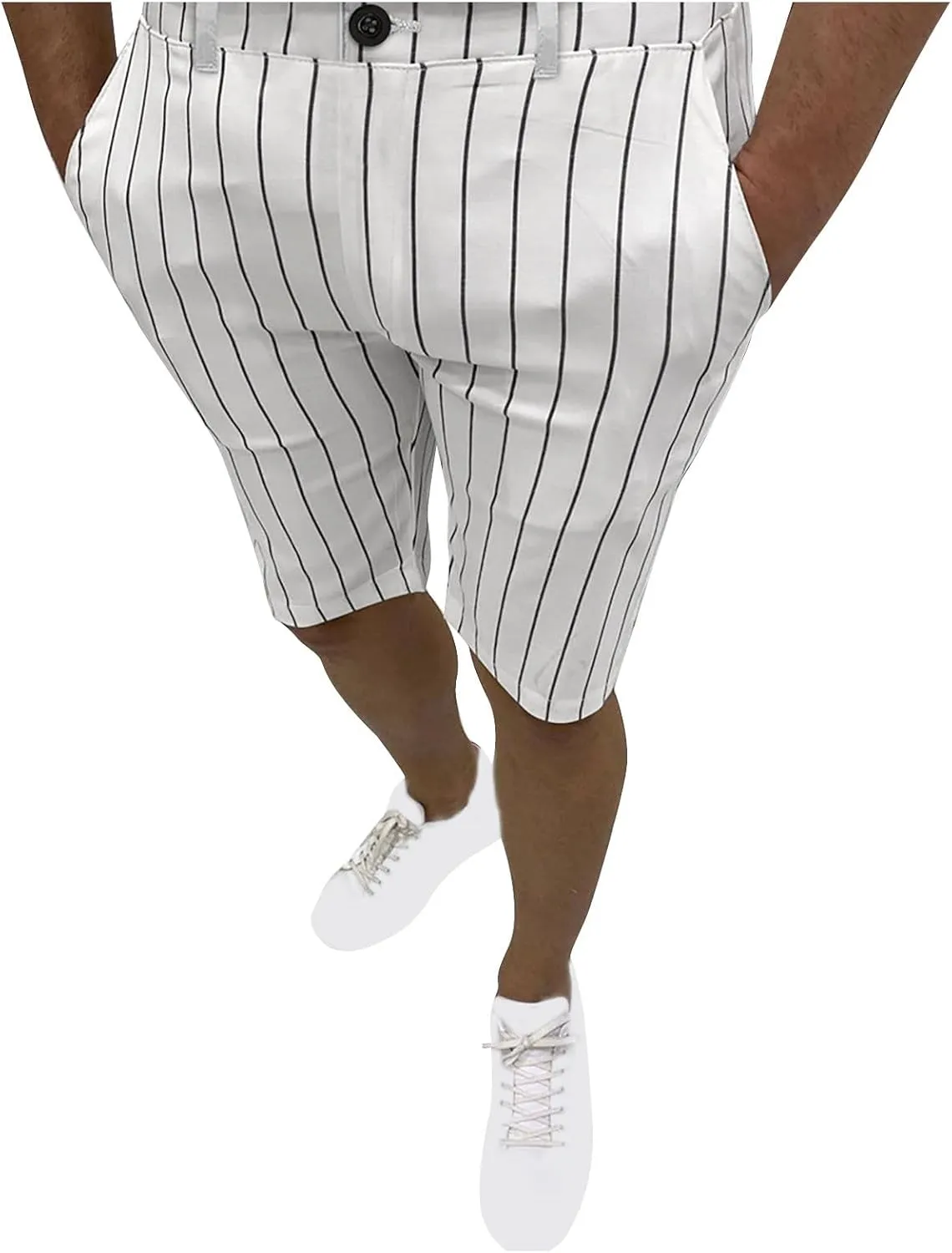 Zeiyignr Men's Striped Casual Dress Work Shorts with Pockets Light Weight Stretch Slim Fit Quick Dry Golf Shorts for Men