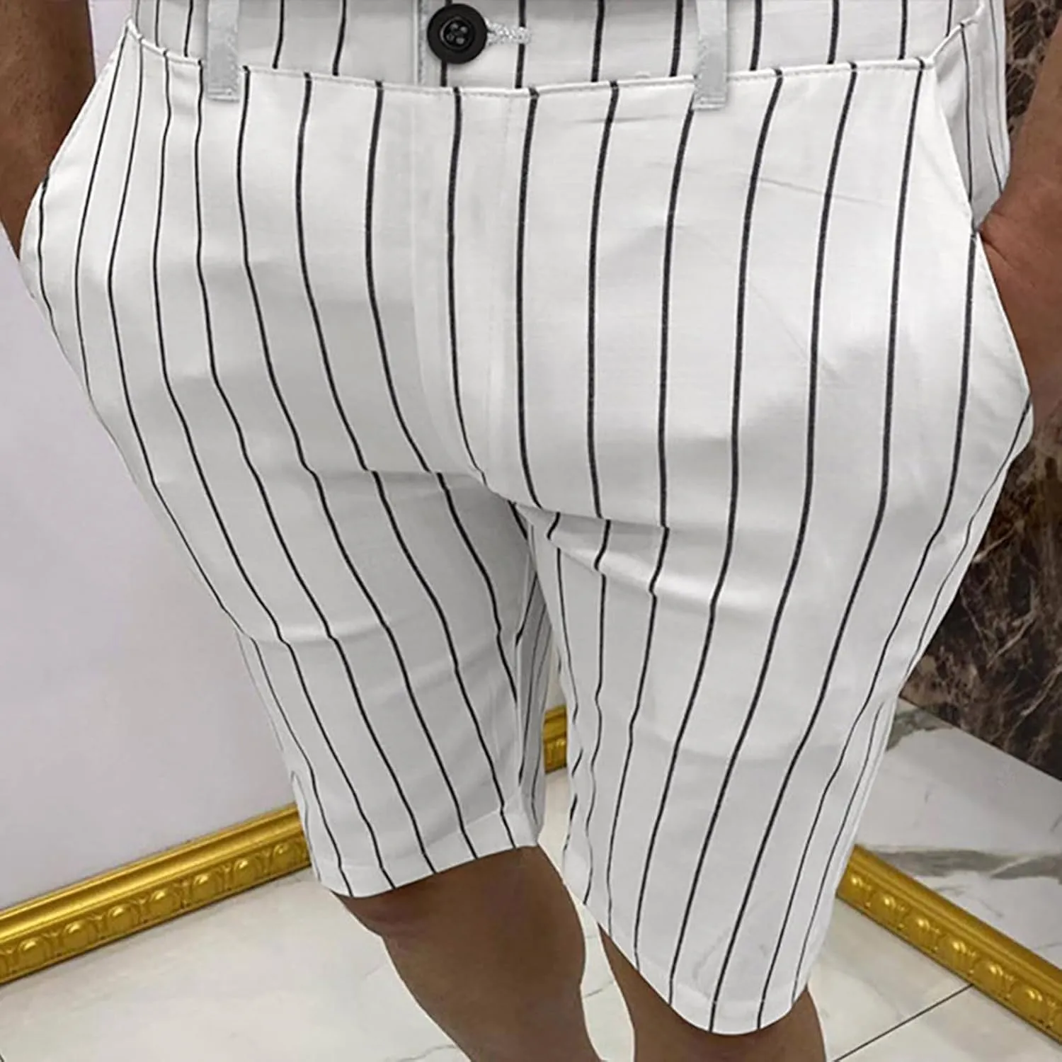 Zeiyignr Men's Striped Casual Dress Work Shorts with Pockets Light Weight Stretch Slim Fit Quick Dry Golf Shorts for Men